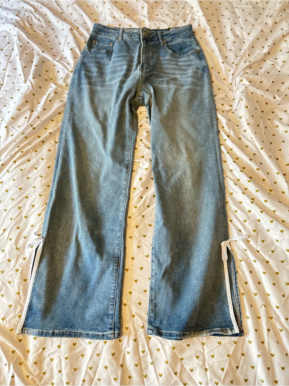Women’s Light Blue Flare Jeans with Side Zips
